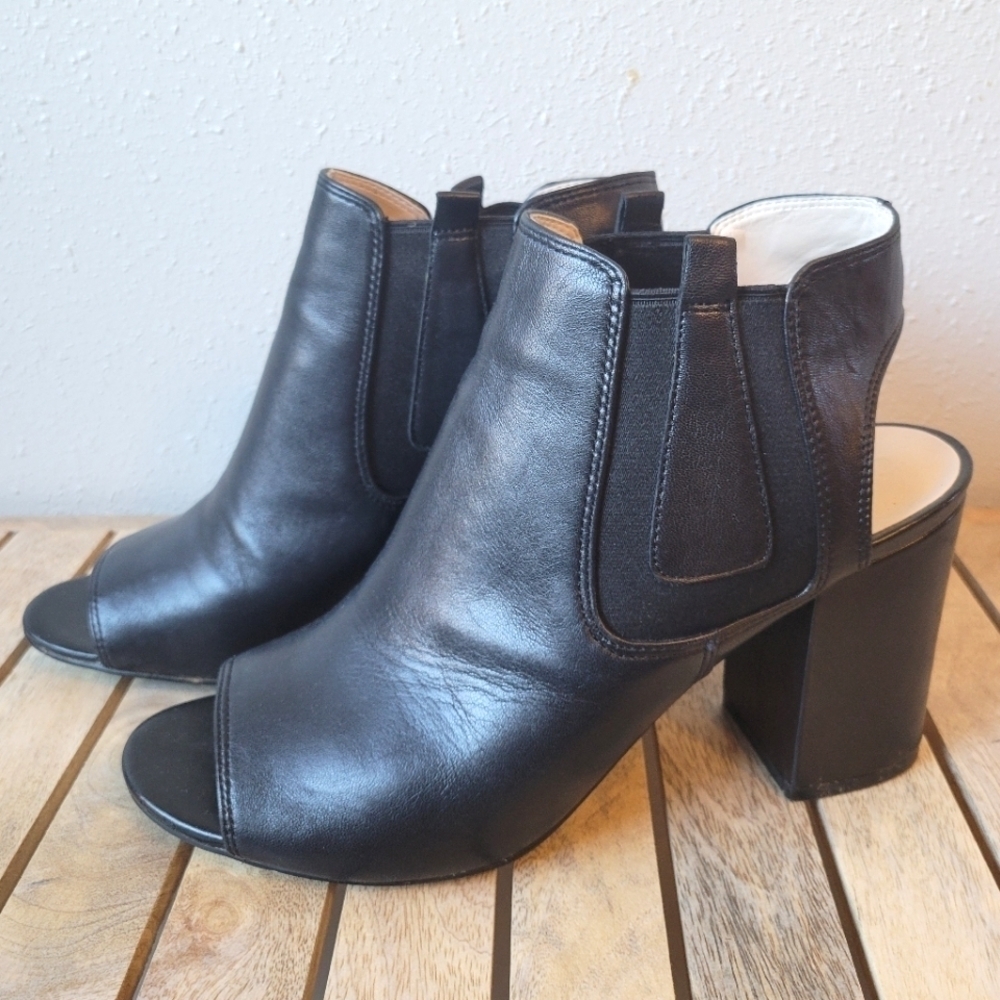 COLE HAAN Basel II Ankle Boot Black Leather Peep Toe